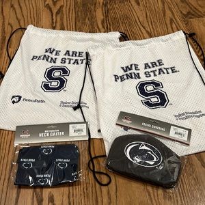Bundle of Penn State pull string back packs, mask and neck gaiter
